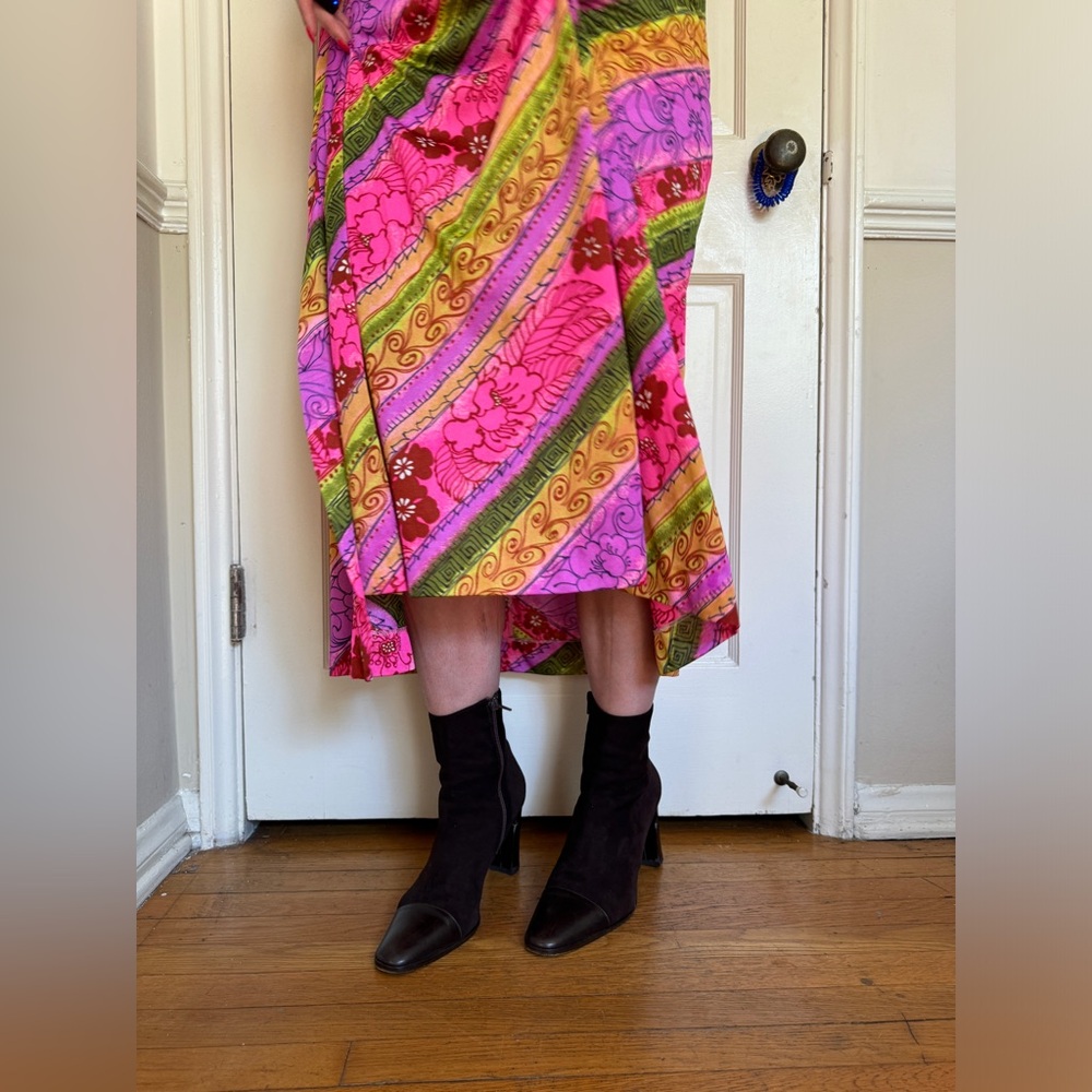 Vintage Ralph Lauren Suede Heeled Ankle Boots w Leather Cap Toe Sz 9 1/2